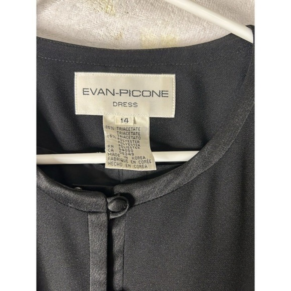 Evan-Picone Black Button Front Shift Dress Short Sleeve Satin Trim Size 14 - Picture 8 of 14